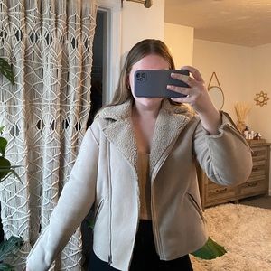 Suede sherpa lined aviator jacket